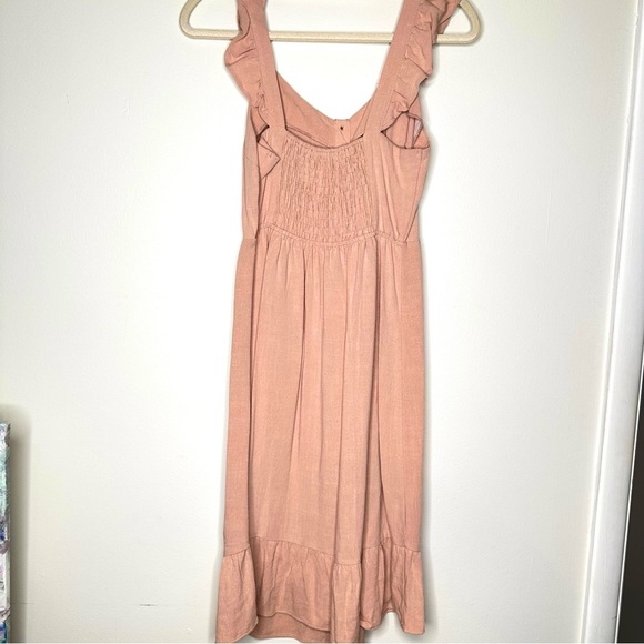 Women’s Monteau Los Angeles Ruffled Sleeve Button Dress Linen Blend Blush Size M - Picture 5 of 10